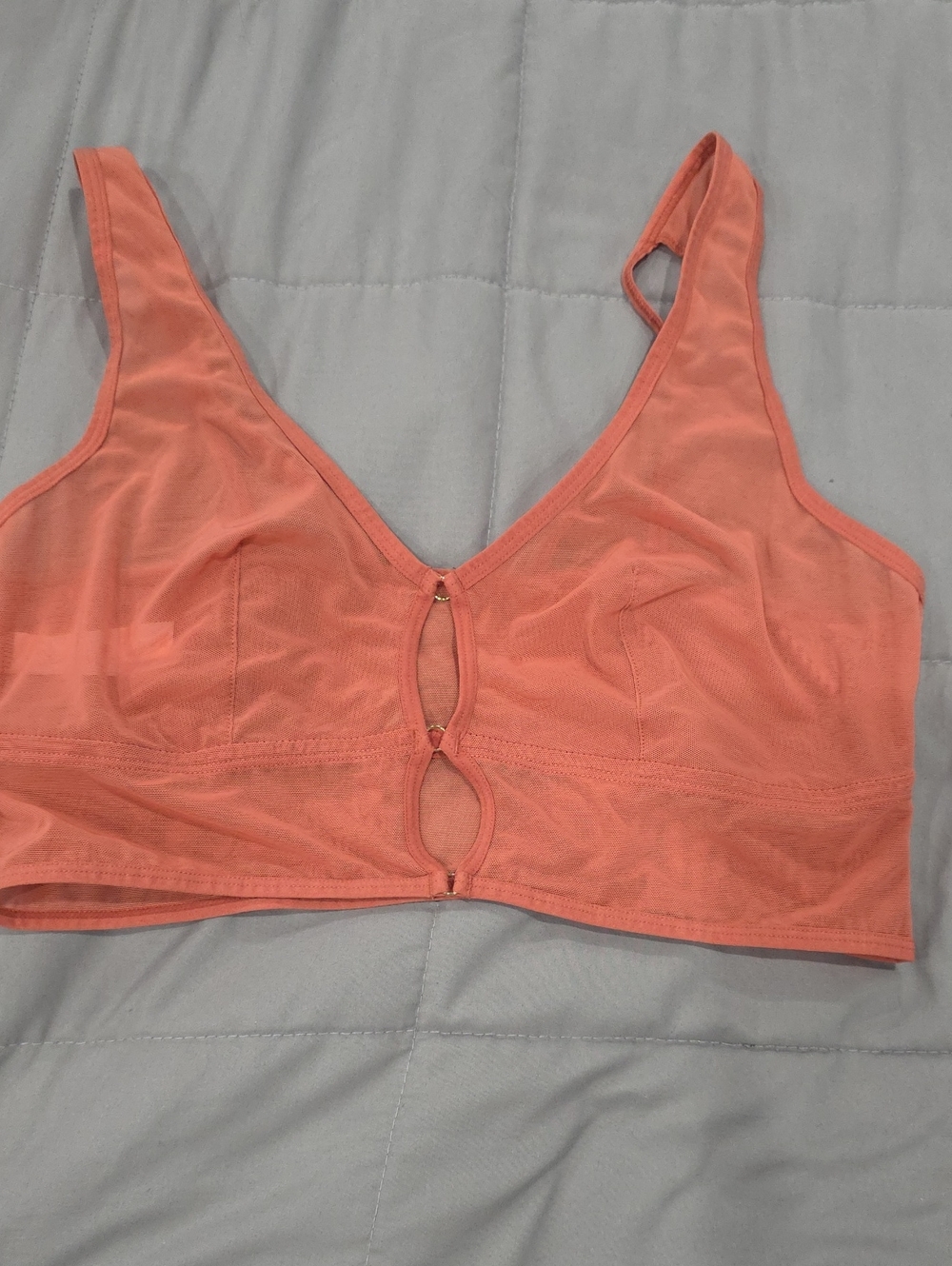 Colsie Coral Mesh Bralette with Double Keyhole